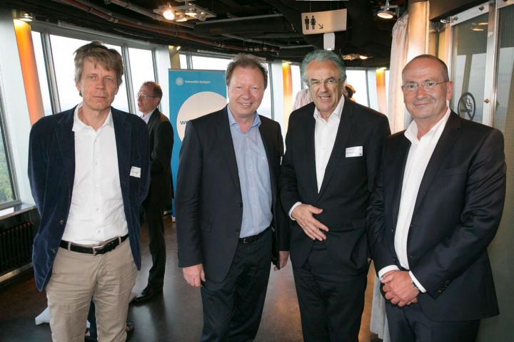 This gathering of the university’s newly appointed professors took place high above the city: Prof. Jan Knippers, Prof. Wolfram Ressel, Prof. Werner Sobek from the University of Stuttgart and Dr. Walter Rogg from the Stuttgart Region Economic Development Corporation.